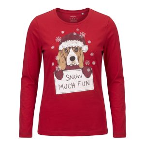 Women's Crew-Neck Long Sleev Christmas Graphic T-Shirt